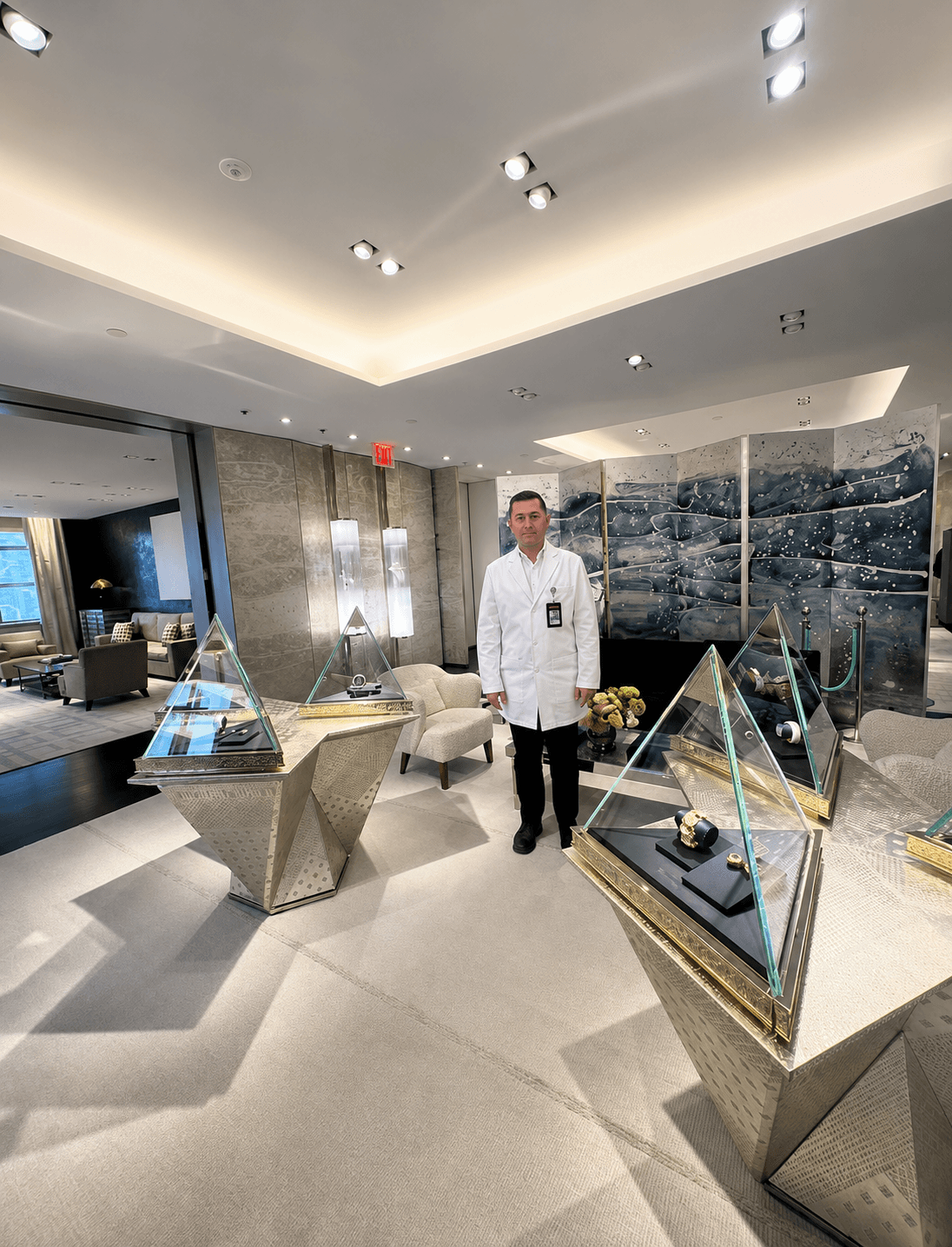Gjon Nikollbibaj in a fine jewelry showroom
