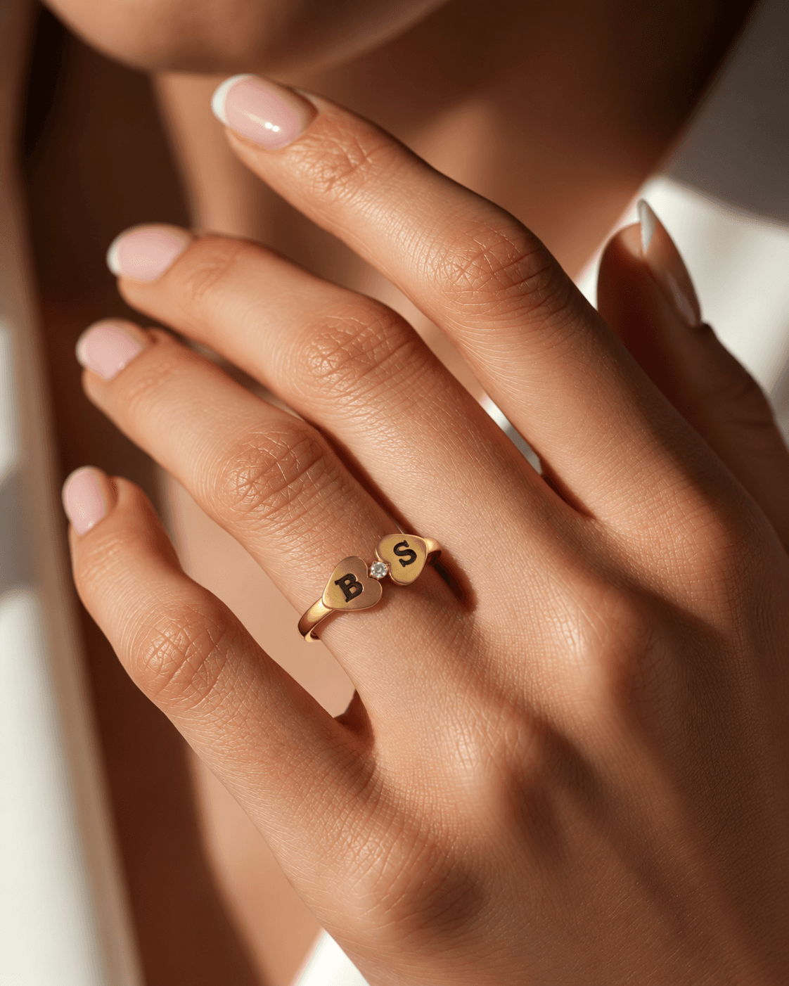 Personalized twin heart initial ring