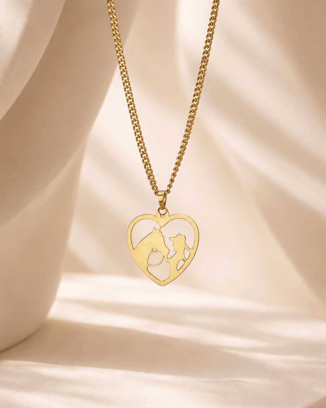 Girl and horse heart necklace – 925 silver, plated with 18k gold