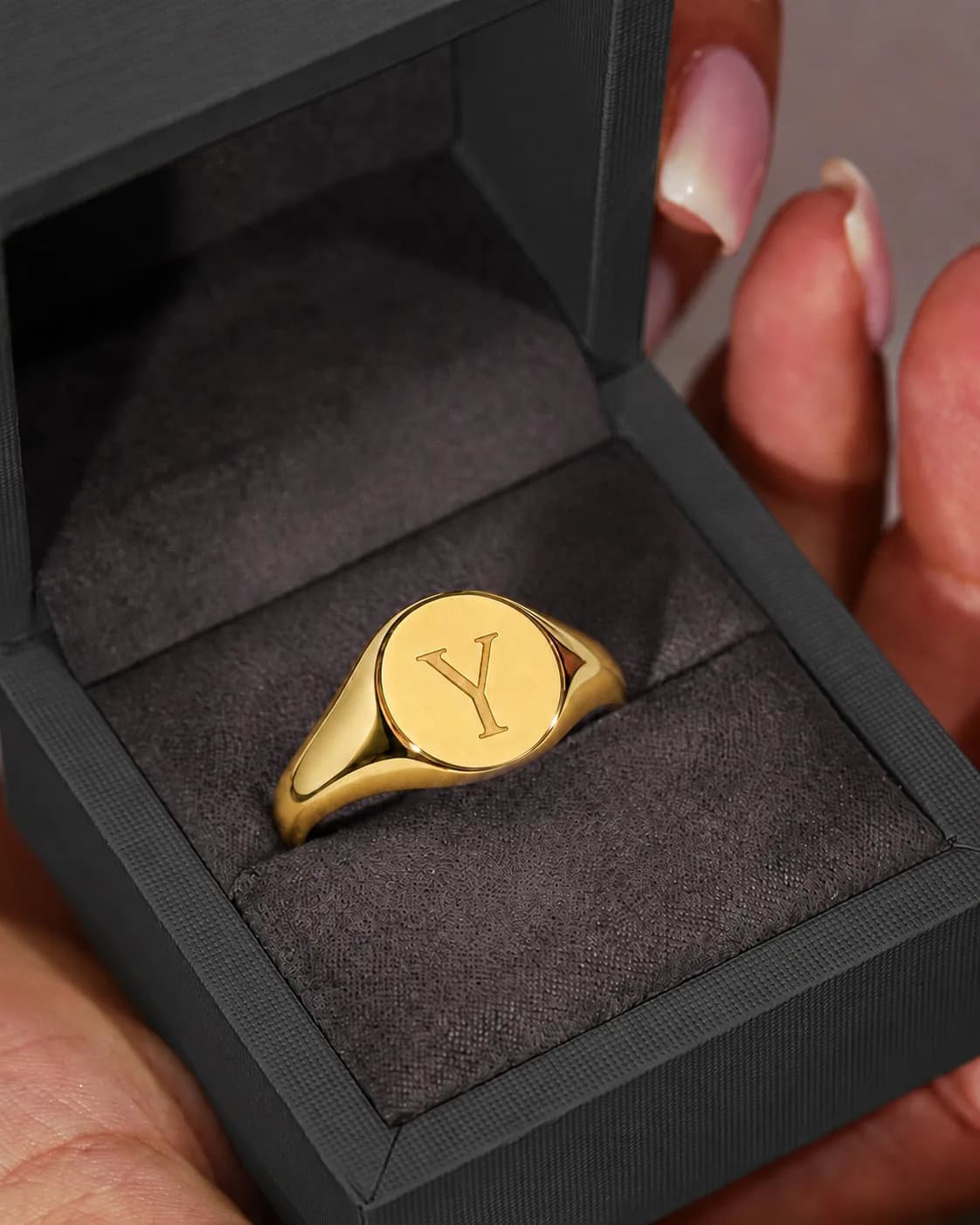 Personalized initial signet ring – 925 silver, plated with 18k gold