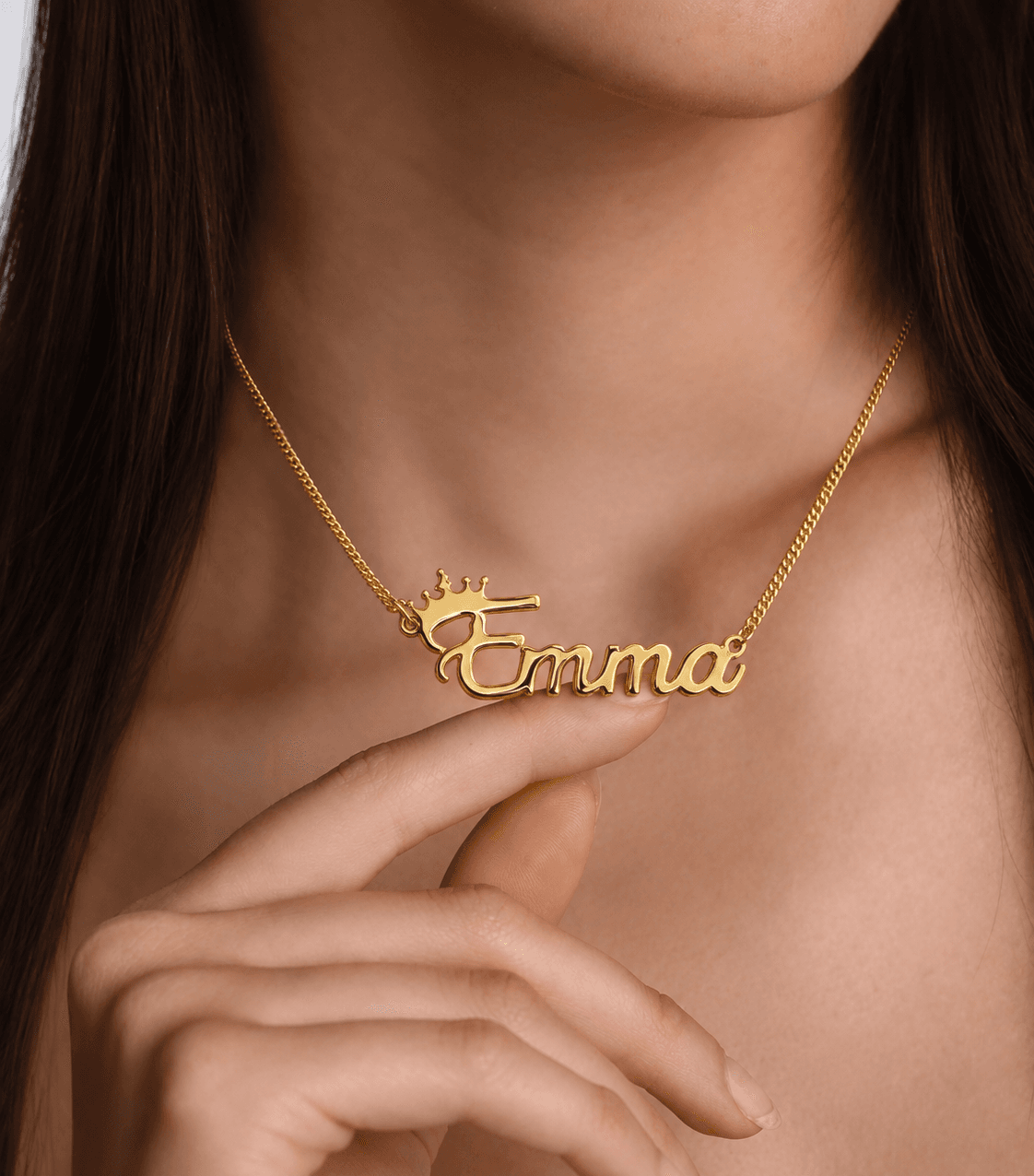 Personalized name necklace with crown - 925 silver plated with 18k gold
