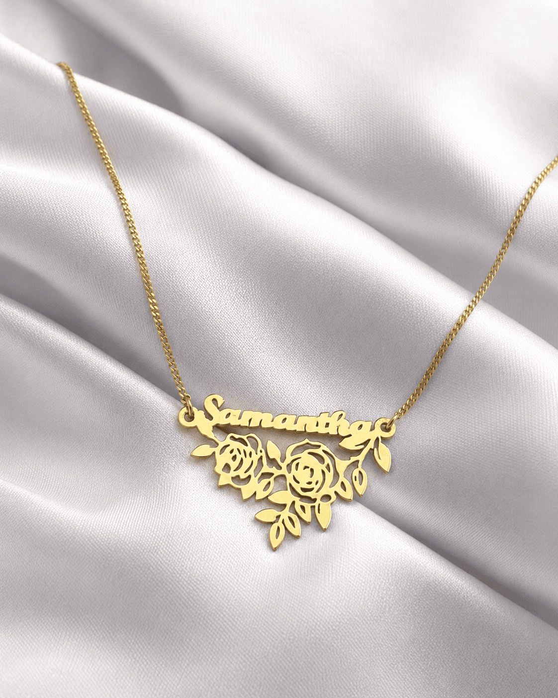 Personalized floral name necklace – 925 Silver, Plated with 18K Gold