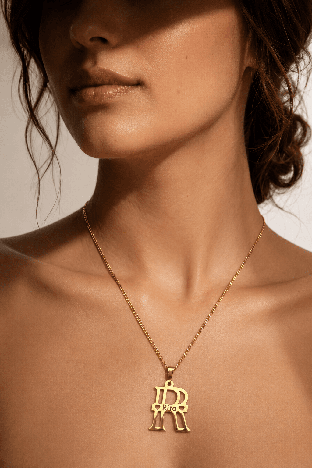 R Necklace with Name - 925 silver, plated with 18k gold