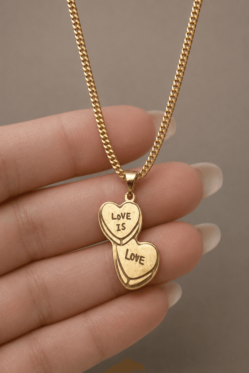 Love is love double heart necklace - 925 silver, plated with 18k gold