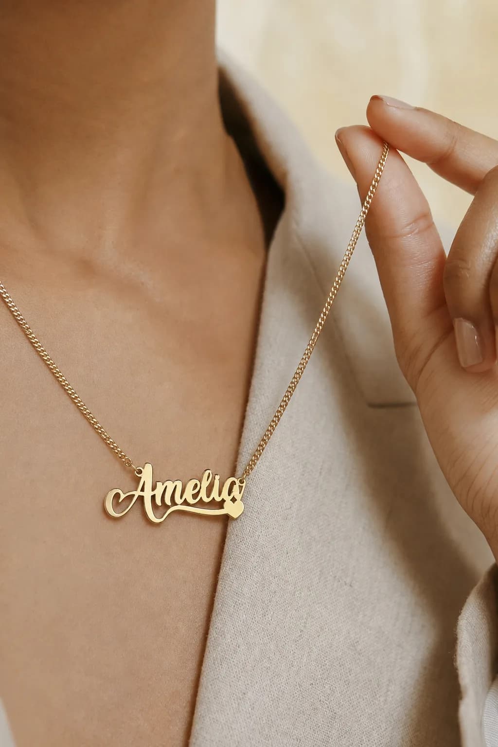 Name necklace with heart - 925 silver, plated with 18k gold
