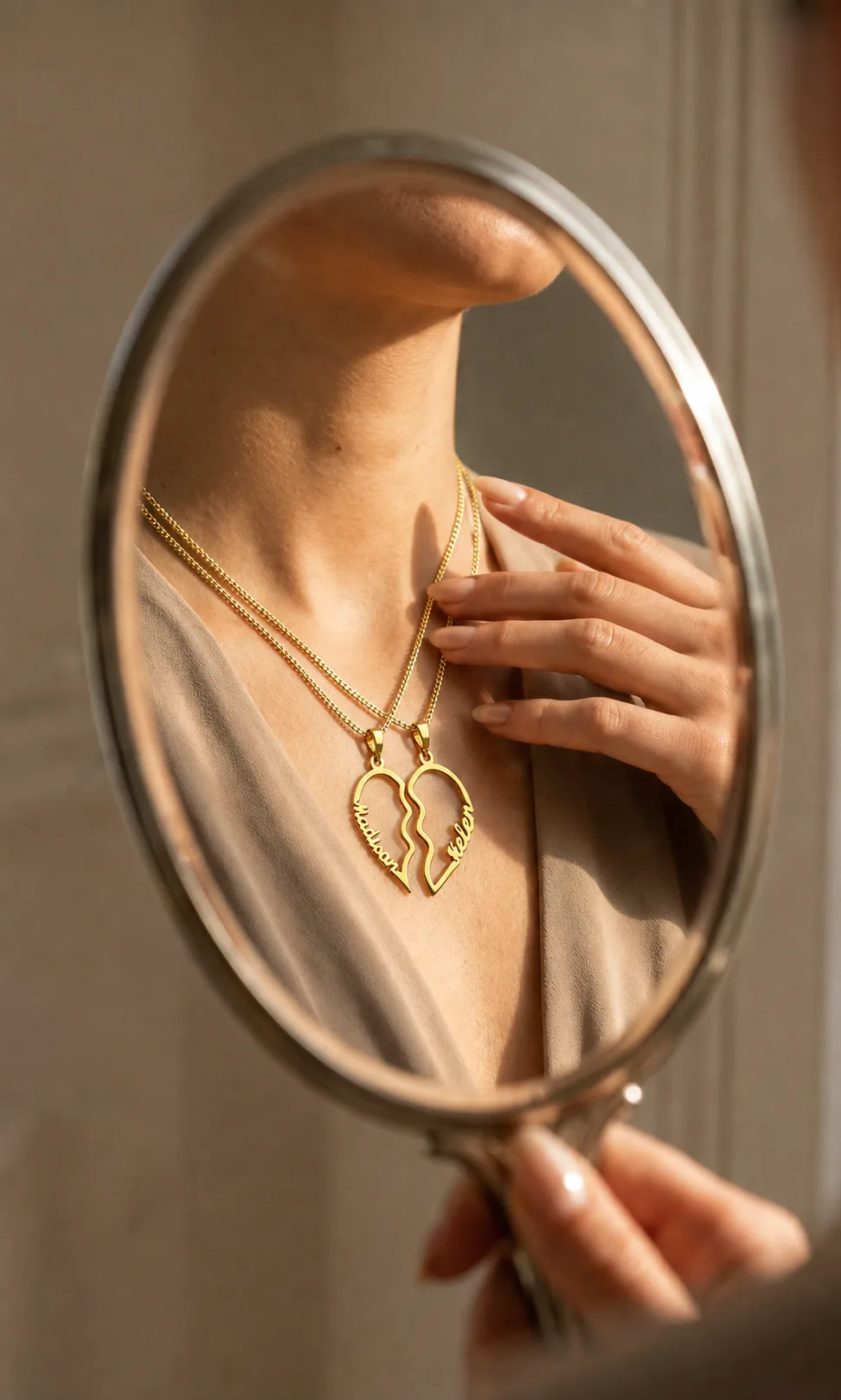 Personalized split heart necklace set – 925 silver, plated with 18k gold