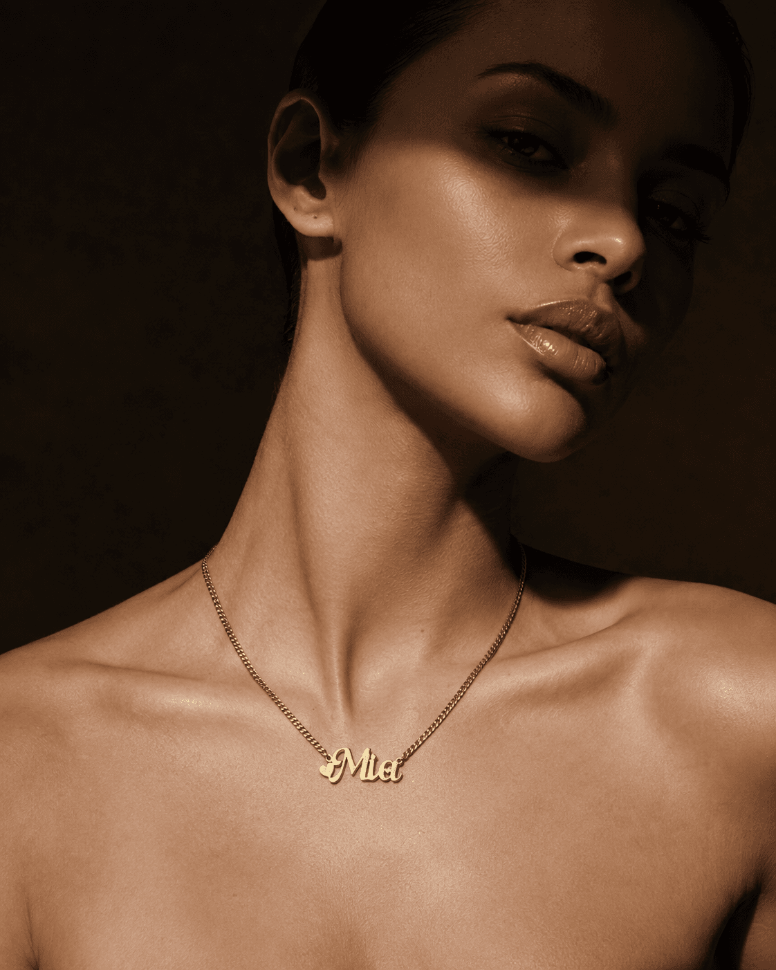Personalized name necklace with hearts - 925 silver, plated with 18k gold