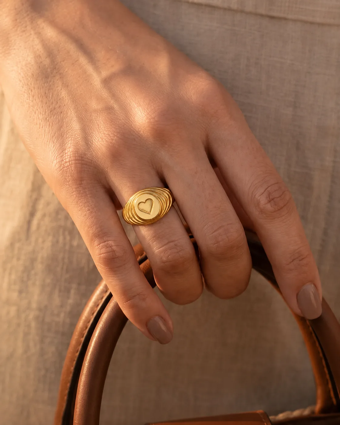 Personalized heart signet ring – 925 silver, plated with 18k gold