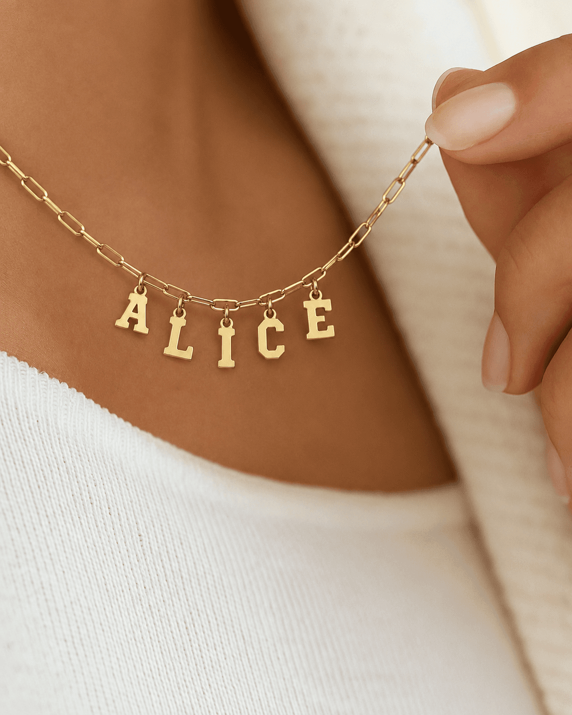Personalized dangling letter name necklace