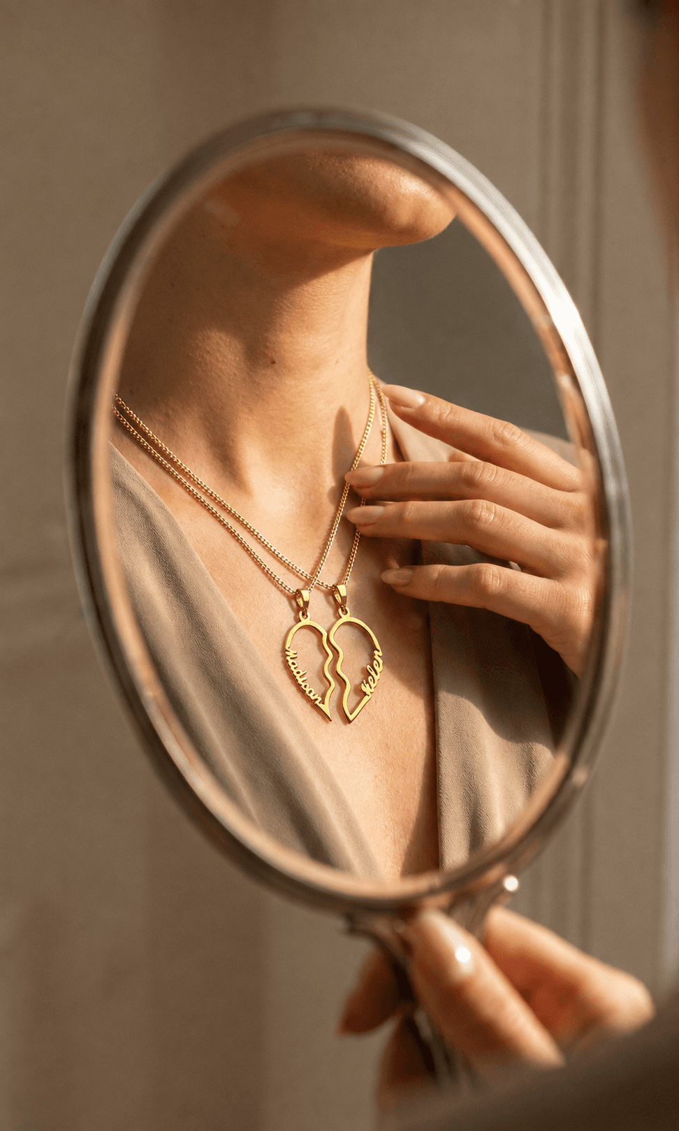 Personalized split heart necklace set – 925 silver, plated with 18k gold