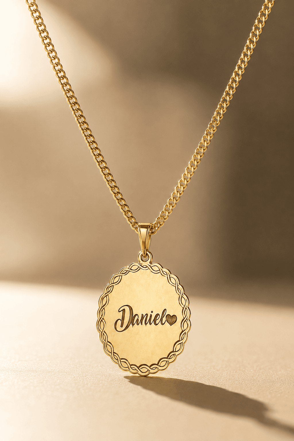 Personalized Engraved Name Medallion Necklace - 925 silver, plated with 18k gold