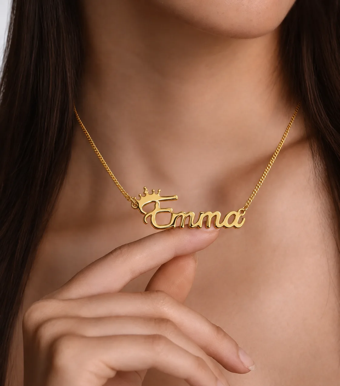 Personalized name necklace with crown - 925 silver plated with 18k gold
