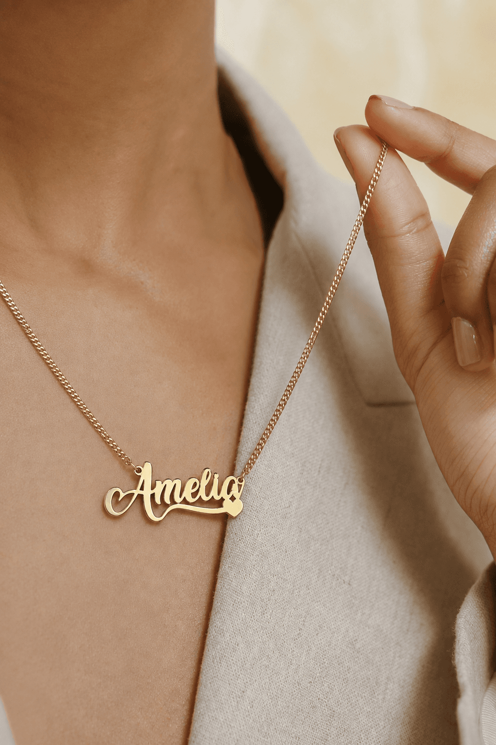 Name necklace with heart - 925 silver, plated with 18k gold