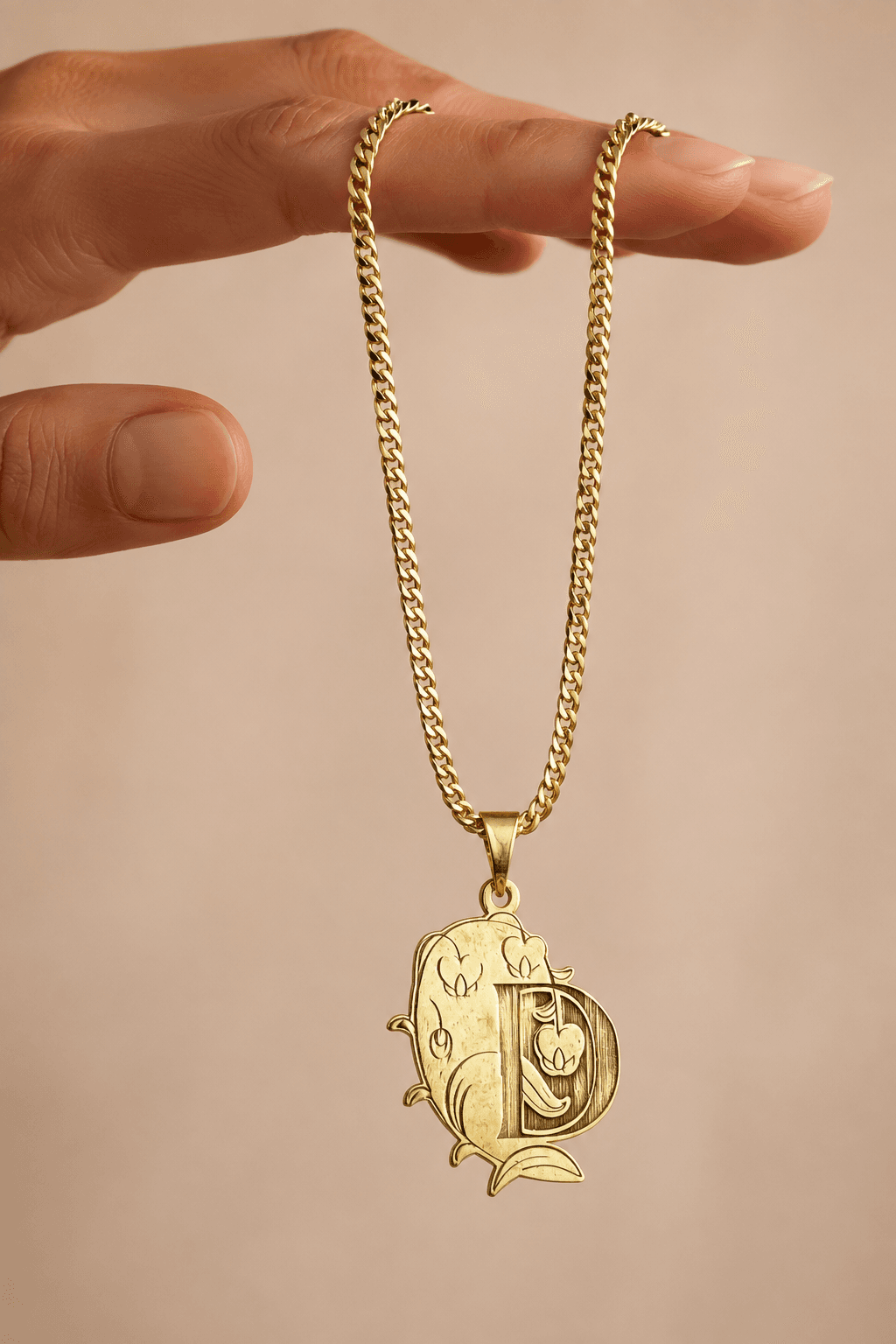 Personalized botanical initial necklace - 925 silver, plated with 18k gold