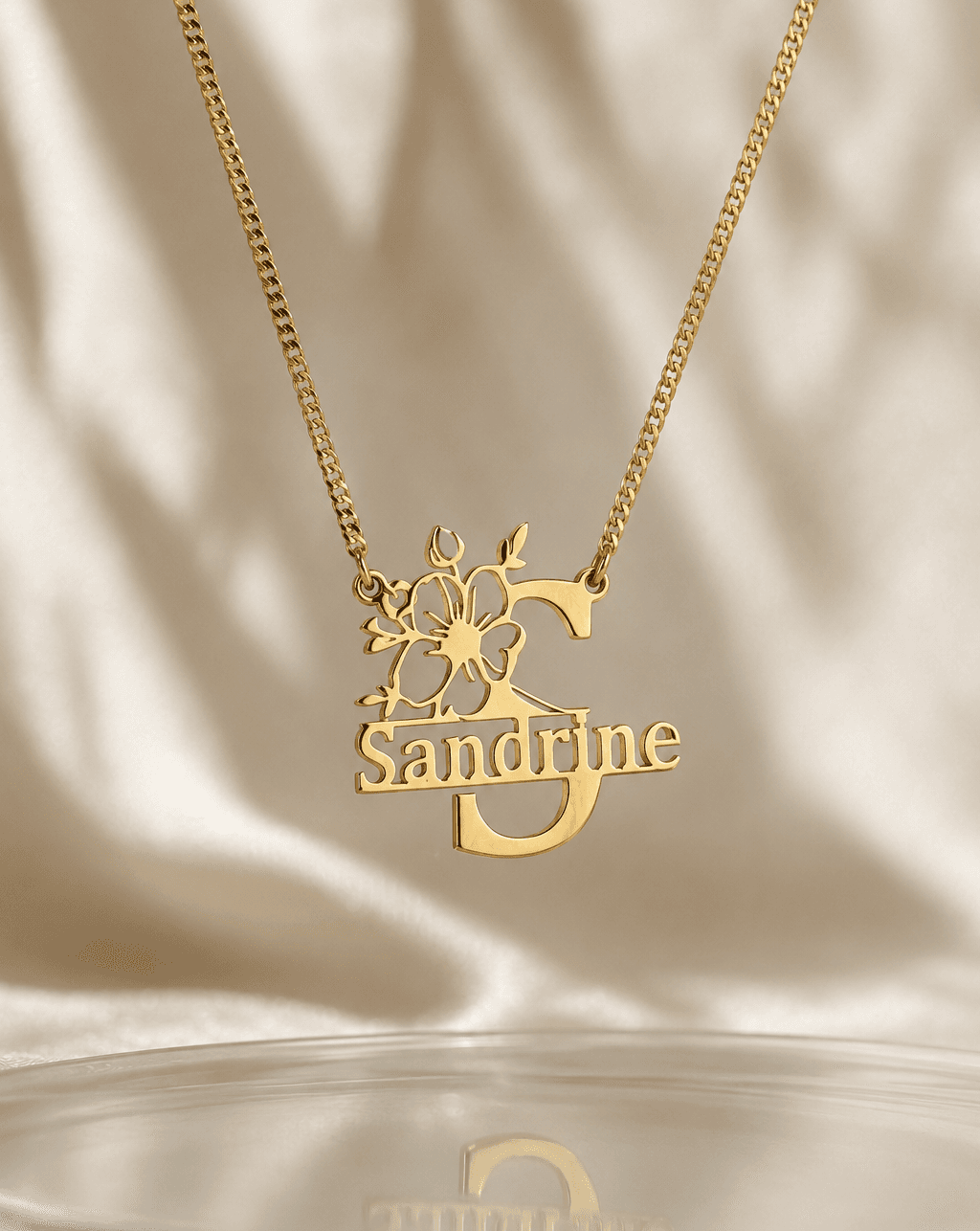 Floral initial necklace - 925 silver, plated with 18k gold