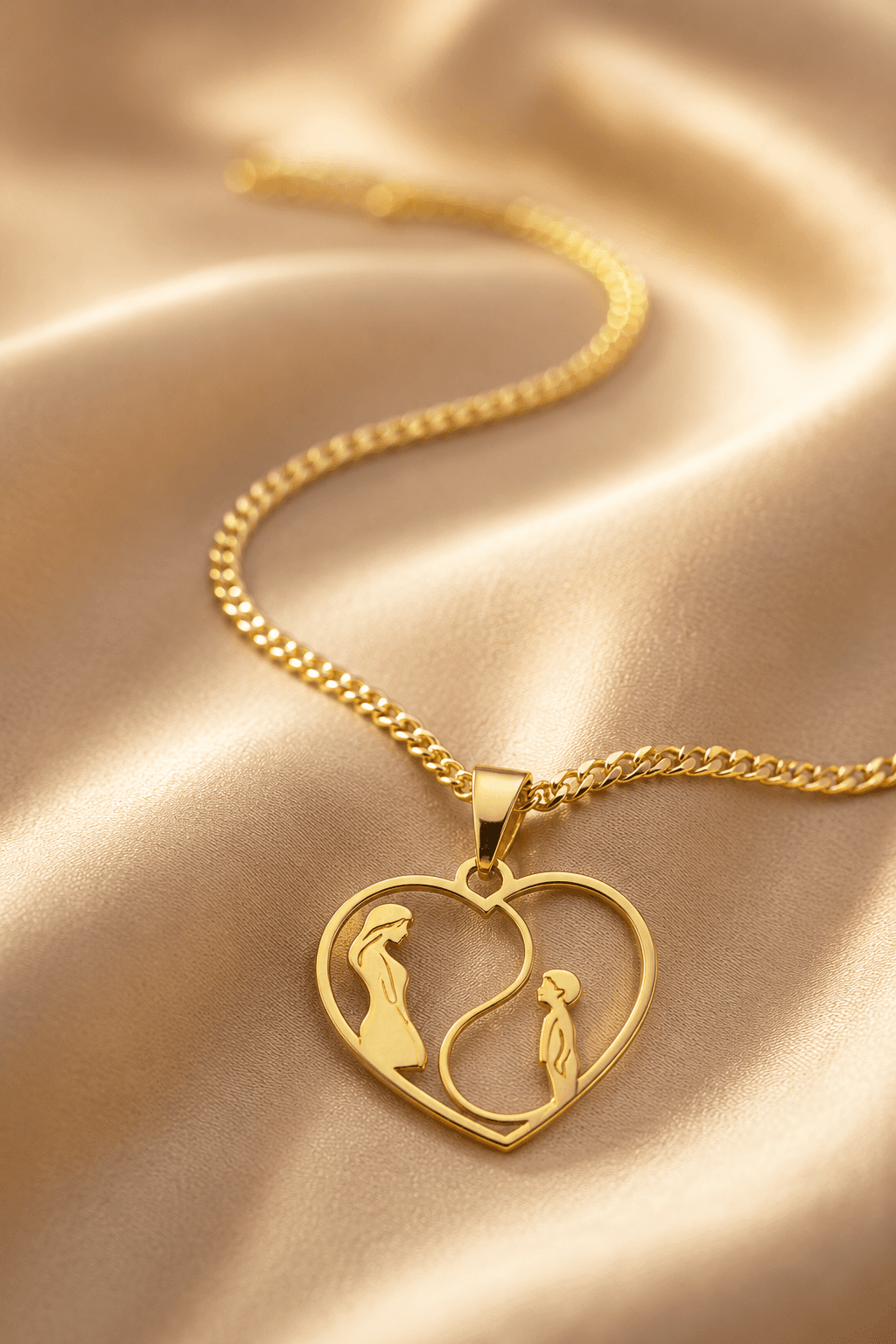 Eternal mother and childheart necklace - 925 silver, plated with 18k gold